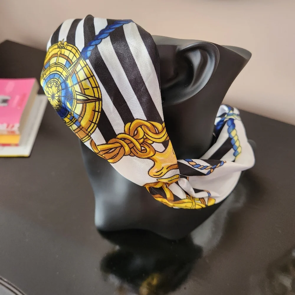 Bundle of 3 Twist Knot Headbands | Silk Satin Baroque Gold Chain Print